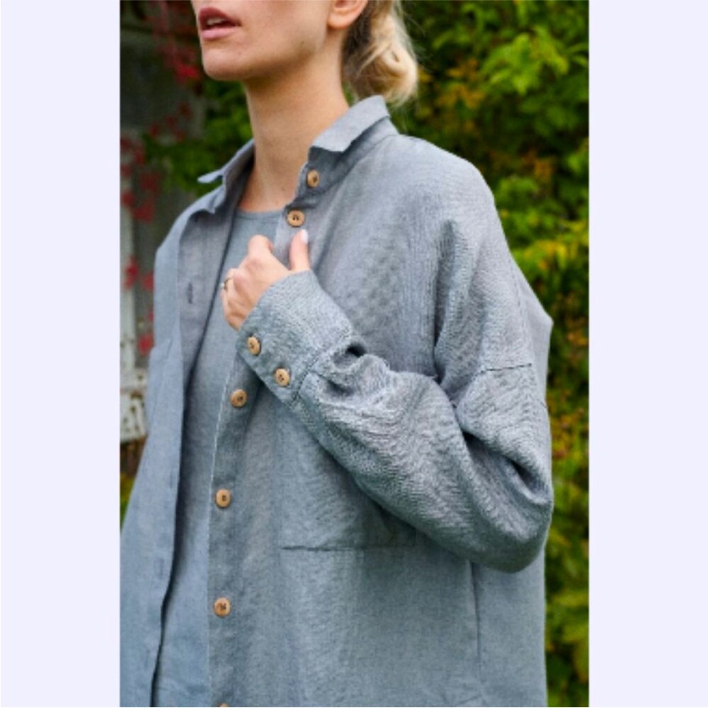 Linenfox Gray Vika Wool & Linen Shirt XS *Oversized*